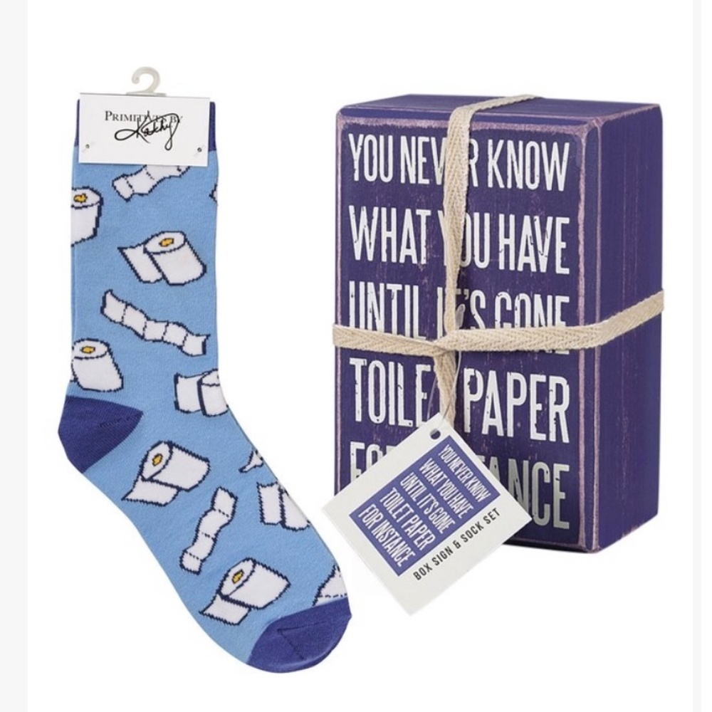 NEW! Primitives by Kathy 'Until It's Gone' Box Sign and Socks Gift Set